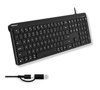 Macally USB C Wired Keyboard for Mac (USB C + USB A) - Full Size Keyboard with 22 Shortcuts, Quiet Typing, for MacBook, iMac, MacMini, iPad - Black