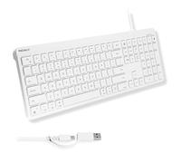 Macally USB C Wired Keyboard for Mac (USB C + USB A) - Full Size Keyboard with 22 Shortcuts, Quiet Typing, for MacBook, iMac, MacMini, iPad - White