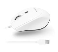 Macally USB Wired Mouse for Mac or PC - Comfortable, Smooth, and Quiet - White USB Mouse Wired with 5ft Cable and 4 DPI - Plug and Play Corded Computer Mouse for Laptop or Office Desktop - White