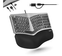 Macally Wired Ergonomic Keyboard for Mac - USB Hub, Dual USB C + A Plug, Split Design, Padded Wrist Cushion, Backlit Keys - Apple Compatible Keyboard for MacBook, iMac, iPad - Space Gray