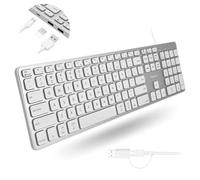 Macally Wired Keyboard for Mac with USB Hub (2X USB-A / 1x USB-C) - Compatible Backlit Apple Keyboard with Dual Interface - Auto OS Detection for Mac, MacBook, iMac, PC, Android, iPad, iOS - Silver