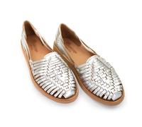 Macarena Collection Women's Silver Huarache Handmade Mexican Leather Sandals, Ankle-Strap Flat, 6 UK