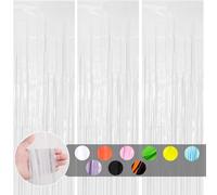 Macaron 3pcs White Tinsel Foil Curtains, 1*2m Pastel Foil Door Curtains with Shimmer Fringe for Birthday, Hen Do, Wedding, Engagement & Bridal Shower Party Decorations