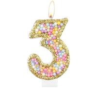 Macaron 3rd Birthday Candles,Gold Number 3 Candle for Cake, Color Pearl Candles, Macaron Themed Birthday Decorations, Sparkler Birthday Candle Cake Topper for Girls Boys Birthday Party Supplies