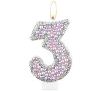 Macaron 3rd Birthday Candles,Purple Pink Number 3 Candle for Cake, Color Pearl Candles, Macaron Themed Birthday Decorations, Sparkler Birthday Candle Cake Topper for Girls Boys Birthday Party Supplies