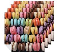 Macaron Biscuit Flavored Pastries Cloth Napkins for Hotel, Reusable Square Napkins Cloth 4 PCS Washable, Soft Absorbent Napkin for Family Dinners, Weddings, Thanksgiving, New Year Party