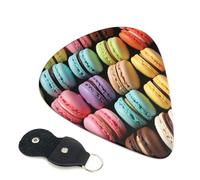 Macaron Biscuit Flavored Pastries Guitar Picks 6 Pcs, 0.71mm Thickness Celluloid Plectrum with Leather Picks Holder, Personalized Guitar Pick for Bass Electric Acoustic Guitars Lovers Gift