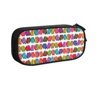 Macaron Biscuit Flavored Pastries Large Capacity Double Layer Pencil Case,Customizable Full Print Polyester Fabric Organizer-School, Office, Travel Makeup Pouch