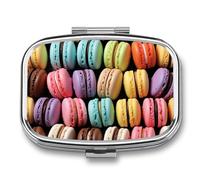 Macaron Biscuit Flavored Pastries Pill Box 2 Compartment Portable Pill Case Daily Square Pill Organizer for Pocket Purse Daily Medicine Container to Hold Vitamins Fish Oil Travel Gifts