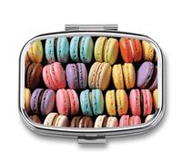 Macaron Biscuit Flavored Pastries Pill Box 2 Compartment - Small Metal Medicine Organizer Portable Pill Case for Purse Pocket Travel Vitamin Organizer for Men Women, BPA-Free