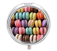Macaron Biscuit Flavored Pastries Pill Case 3 Compartment Portable Pill Box Daily Round Pill Organizer for Pocket Purse Daily Medicine Container to Hold Vitamins Fish Oil Travel Gifts