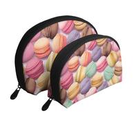 Macaron Biscuit Flavored Pastries Portable Shell Makeup Bag Set (2 Pieces), Zippered Travel Toiletry Bag For Cosmetics