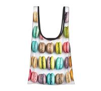 Macaron Biscuit Flavored Pastries Print Foldable Reusable Grocery Bag Lightweight Shopping Tote for Groceries Travel Beach Eco-Friendly Compact Adventure Tote