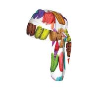 Macaron Biscuit Flavored Pastries Print Skull Cap Moisture Wicking Bike Headwrap Lightweight Helmet Liner Adult Modern Hat 55-60 cm