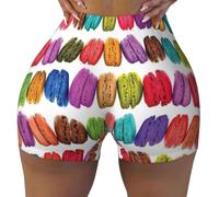 Macaron Biscuit Flavored Pastries Print Workout Short Summer Comfy Shorts Design Daily Wear Seamless High Waisted Contour, Black, Medium