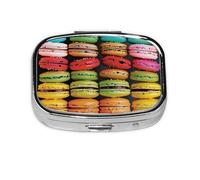 Macaron Biscuit Flavored Pastries Printed Square Pill Organizer with 2 Compartments, Portable Mini Pill Box Pill Case for Medicine, Vitamin, Fish Oil, Supplements