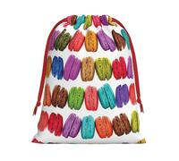 Macaron Biscuit Flavored Pastries Printing Soft Drawstring Gift Bag With Red Ribbon Durable For Christmas Halloween For Adults Gifting