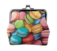 Macaron Biscuit Flavored Print Compact Coin Purse 4.52 x 4.13in Cute Mini Wallet with Kiss Lock Waterproof Pouch