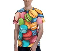 Macaron Biscuit Flavored Print Fashion T-Shirt Short Sleeve Crew Neck Soft Comfortable Tee Casual Gym Office Use Black