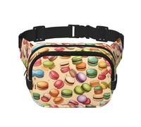 Macaron Biscuit Flavored Print Fashion Waist Packs Square Layer Waist Bag Black Belt Bag with Adjustable Strap, Black, One Size