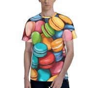 Macaron Biscuit Flavored Print Men Fashion Breathable Short Sleeves T-Shirt Comfortable Gym Office Active Wear