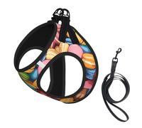 Macaron Biscuit Flavored Print Step in Dog Harness and Leash Set,Adjustable Reflective Harness for Small Dogs Cats