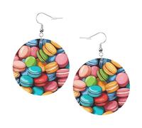 Macaron Biscuit Flavored Printed Round Earrings For Women, 1 Pair Lightweight Leather Pierced Earrings Set Trendy Jewelry Gifts For Women Girls