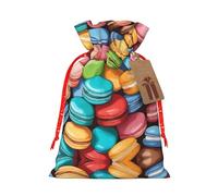 Macaron Biscuit Flavored Printing Christmas Bag With Drawstring Closure, 4.7x6.9 In For Christmas Party Birthday Gift Wrapping