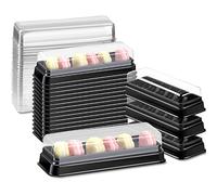 Macaron Boxes with Clear Lids Bulk Macaroon Container Macaroon Packaging Boxes with 6 Grid Christmas Party Favors Macaron Gift Box for Baby shower Wedding Bakery, 7.6 x 2.8 x 1.9 Inches (100 Pcs)