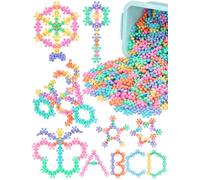 Macaron Color Interlocking Building Blocks Set - 600pcs Snowflake Shape Plastic Construction Toys in 6 Pastel Colors with Storage Box, Educational STEM Blocks for Kids Creative Play (Macaron Colors)