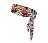 Macaron Dessert Pattern Sports Headscarf Unisex Sweat-Absorbing Headband for Tennis, Volleyball, Jogging, Yoga