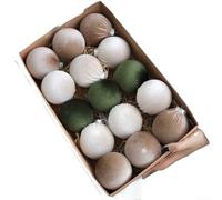 Macaron Flannel Christmas Ornaments 15pcs Plastic Hanging Balls Set for Tree, Featuring Smooth Velvety Texture and Contemporary Style for Festive Decor (Green Series)