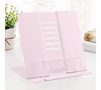 Macaron Metal Book Stand - Lightweight & Portable, Adjustable Recipe & Document Holder (Pink)