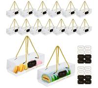 Macarons Box Transparent Cupcake Box 15 Pieces Patisserie Box with Rope Carry and Stickers for Macaroons, Cupcakes, Biscuits, Sweets, Small Breads, Doughnuts