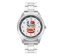 Macarons French Flag Men's Simple Watch with Stainless Strap Fashion Easy Reader Wristwatch Gifts for Men