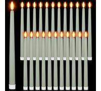 Macarrie 24 Pack Flameless LED Taper Candles - 11 Inch Long, Flickering, Battery Operated Fake Candles for Wedding, Christmas (Light Green)