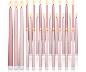 Macarrie 24 Packs Flameless Taper Candles Battery LED 11",Light Pink | Fake Candlelight Flameless Candlesticks Flickering Tapered for Weddings, Parties, Decor, Summer Fall Event