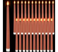 Macarrie 24 Packs Flameless Taper Candles Battery Operated Fake 11 Inch Long Candle Light LED Flameless Candlesticks Flickering Tapered for Wedding, Halloween, Christmas(Brown)