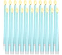 Macarrie 24 Packs Flameless Taper Candles Battery Operated Fake 11 Inch Long Candlelight LED Flameless Candlesticks Flickering Tapered for Summer Fall Wedding(Teal)