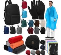 Macarrie 36 Pcs Homeless Care Package Supplies Bulk Care Kit Winter Warm Gloves Hats Double Sided Fleece Blankets Adult Raincoat Backpacks for Winter Woman Men Homeless Donating Warm Survival Gift