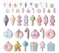 Macarrie 60 Pcs Christmas Candy Ornaments Candy Cane for Christmas Tree Ornaments Lollipop Hanging Wood Decorations Xmas Peppermint Cutouts (Pastel Style,Pink,Blue,Green)