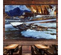 MacArthur’s Escape from the Philippines In March 1942 Tapestry Wall Art Flag World War II Military Historical Posters and Prints Banner Wall Chart Canvas Painting Home Decoration,38X57 inches