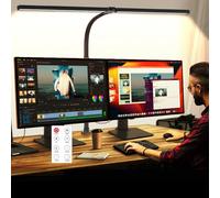 MACASA LED Desk Lamp for Office Dorm Home - Eye Caring Desk Light with Timer, Remote Control 24W Brightest Dual Screen Computer Monitor Gooseneck Dimmable Table lamp with Anti-Glare Cover Clamp