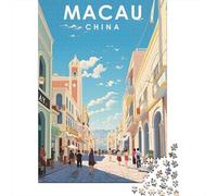 Macau China Travel Jigsaw Puzzle 1000 Pieces, Vintage Architecture Destination, 1000 Pieces for Adults, for Travel Lovers, Gift Idea, 38x26cm/1000pcs