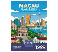 Macau Travel Poster 1000 Piece Jigsaw Puzzle, Historic Square Architecture, Premium Paper Puzzle, Decorative Artwork for Travel Lovers, Paper Board, 52x38cm/1000pcs
