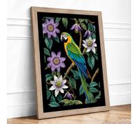 Macaw Among Passion Flowers Tropical Framed Wall Art Print A3 (42×29.7cm) Oak, Wall Decor for Living Room, Bedroom, Office & Home, Ready to Hang, Art Gift
