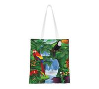 Macaw And Toucan Perching Of American Rainforests Fashion Canvas Tote Bag With All Over Print Design, Large Reusable Shopper Tote With Double Handles,Beach Tote, Weekend Bag