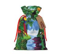 Macaw And Toucan Perching Of American Rainforests Print Christmas Burlap Gift Bag With Drawstring, Present Small Favor Pouch For Birthday Parties-S Size