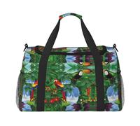 Macaw and Toucan Perching of American Rainforests Travel Duffel Bag for Women Men,Print Polyester Tote Hand Luggage Bag with Shoulder Strap