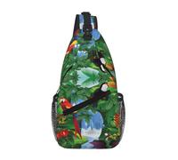 Macaw And Toucan Perching Of American Rainforests Unisex Chest Sling Bag With Multi-Pocket Design,Large Capacity Crossbody Bag Durable Polyester Adjustable Strap For Daily Commute Travel